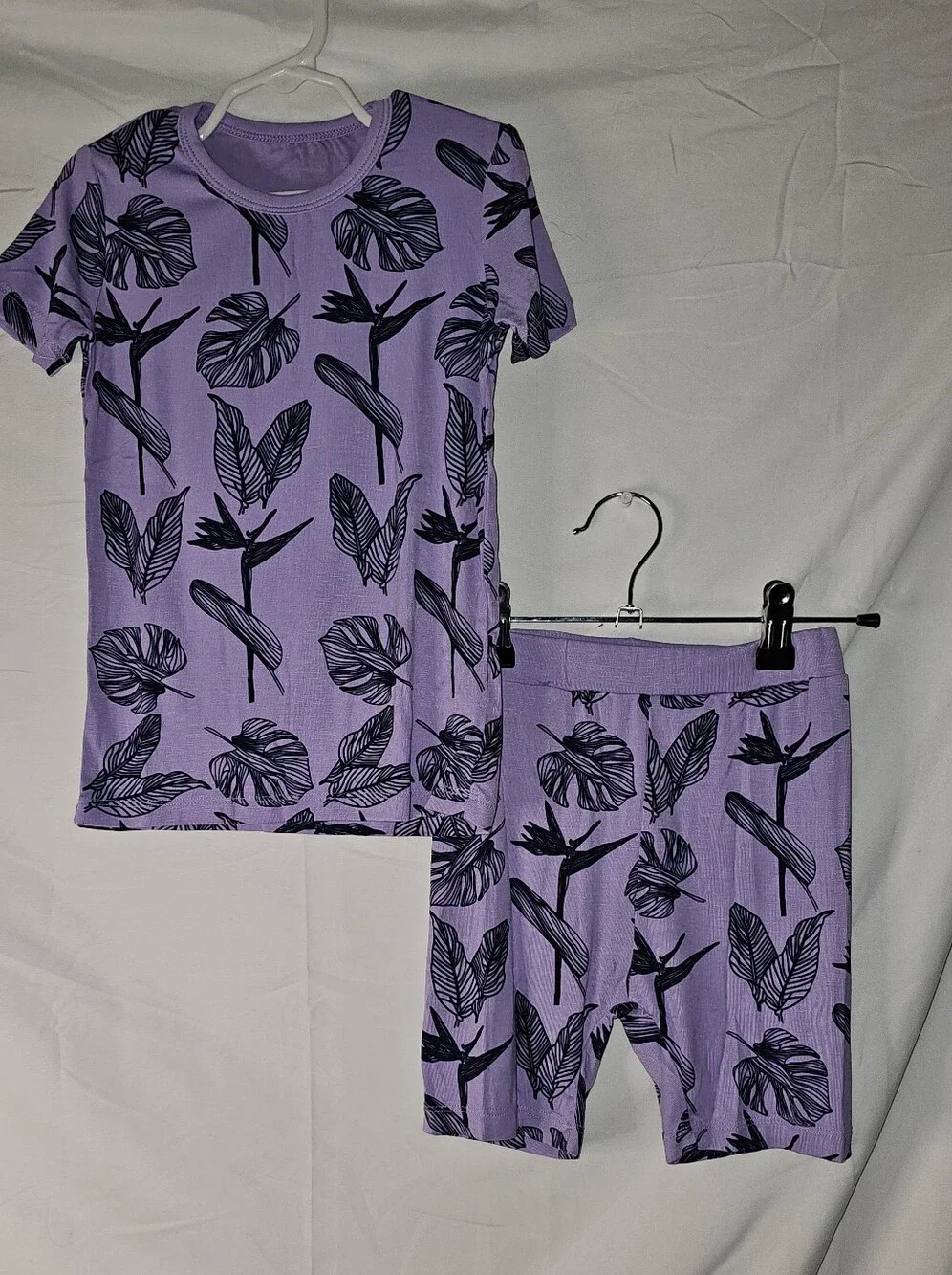 NWT Lilac Leaf-Print Kids Bamboo Pajama Set 4T 95% Bamboo